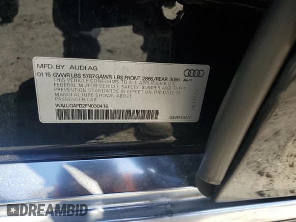 ✅ 2015 Audi A8 • VIN: WAUJGAFD2FN030416 • Lot: 54534635. Listed on Copart with 133,594 mi. Free auction sales archive from the USA and detailed vehicle history report at DreamBid. Image 12.