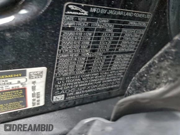 ✅ 2019 Jaguar F-Pace 25t Premium • VIN: SADCJ2FX9KA601676 • Lot: 94292615. Wystawiony na Copart z przebiegiem 106 875 mil. Bezpłatny archiwum sprzedaży aukcyjnych z USA i szczegółowy raport historii pojazdu na DreamBid. Zdjęcie 13.