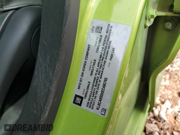 ✅ 2014 Chevrolet Spark LS • VIN: KL8CA6S9XEC480765 • Lot: 50331395. Listed on Copart with 120,526 mi. Free auction sales archive from the USA and detailed vehicle history report at DreamBid. Image 12.