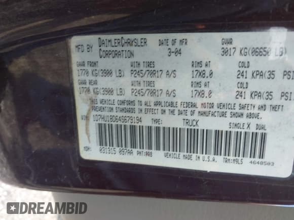 ✅ 2004 Dodge 1500 SLT • VIN: 1D7HU18D64S679194 • Лот: 42694752. Опубликован ранее на IAAI с пробегом Не указан. Бесплатный доступ к архиву аукционных продаж из США и подробный отчёт об истории автомобиля на DreamBid. Изображение 9.