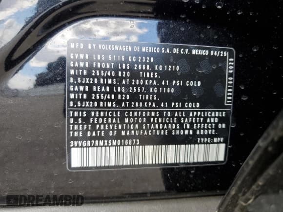 ✅ 2025 Volkswagen Tiguan SE R-Line Black • VIN: 3VVGR7RMXSM016873 • Лот: 70466495. Опубликован ранее на Copart с пробегом Не указан. Бесплатный доступ к архиву аукционных продаж из США и подробный отчёт об истории автомобиля на DreamBid. Изображение 13.