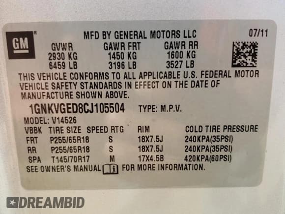 ✅ 2012 Chevrolet Traverse 1LT • VIN: 1GNKVGED8CJ105504 • Lot: 64507534. Wystawiony na Copart z przebiegiem 132 904 mil. Bezpłatny archiwum sprzedaży aukcyjnych z USA i szczegółowy raport historii pojazdu na DreamBid. Zdjęcie 13.