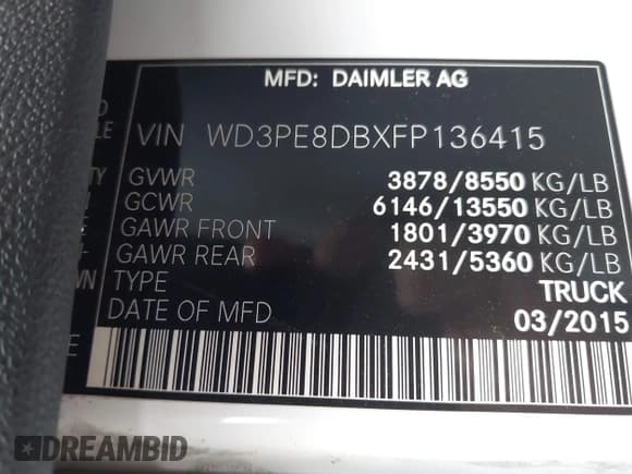 ✅ 2015 Mercedes-Benz Sprinter Cargo EXT • VIN: WD3PE8DBXFP136415 • Lot: 43326501. Wystawiony na IAAI z przebiegiem 245 622 mil. Bezpłatny archiwum sprzedaży aukcyjnych z USA i szczegółowy raport historii pojazdu na DreamBid. Zdjęcie 9.