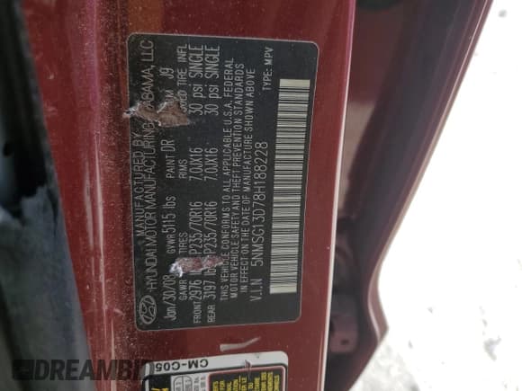 ✅ 2008 Hyundai Santa Fe GLS • VIN: 5NMSG13D78H188228 • Lot: 78484224. Listed on Copart with 160,118 mi. Free auction sales archive from the USA and detailed vehicle history report at DreamBid. Image 13.