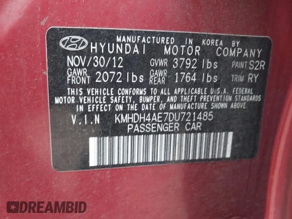 ✅ 2013 Hyundai Elantra GLS • VIN: KMHDH4AE7DU721485 • Lot: 43752080. Listed on IAAI with 119,234 mi. Free auction sales archive from the USA and detailed vehicle history report at DreamBid. Image 9.