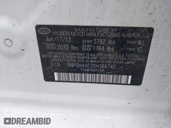 ✅ 2013 Hyundai Elantra GLS • VIN: 5NPDH4AE2DH366742 • Lot: 42743853. Listed on IAAI with 152,359 mi. Free auction sales archive from the USA and detailed vehicle history report at DreamBid. Image 9.