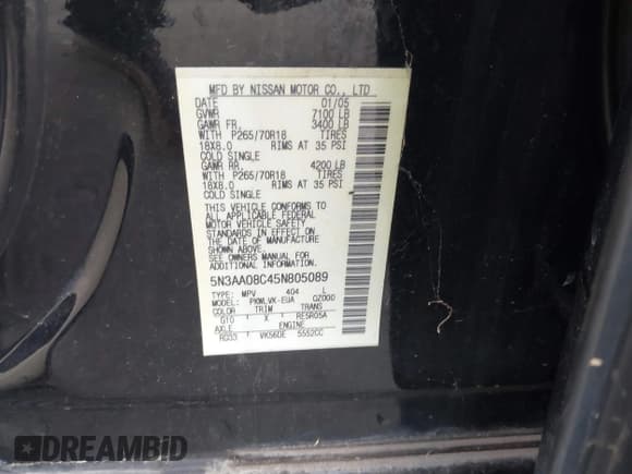 ✅ 2005 Infiniti QX56 • VIN: 5N3AA08C45N805089 • Лот: 40850036. Опубликован ранее на IAAI с пробегом 145 027 миль. Бесплатный доступ к архиву аукционных продаж из США и подробный отчёт об истории автомобиля на DreamBid. Изображение 9.