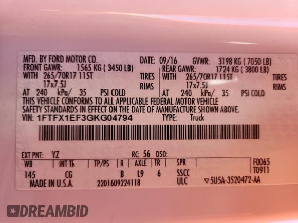 ✅ 2016 Ford F-150 XL • VIN: 1FTFX1EF3GKG04794 • Lot: 90656065. Listed on Copart with 187,414 mi. Free auction sales archive from the USA and detailed vehicle history report at DreamBid. Image 12.