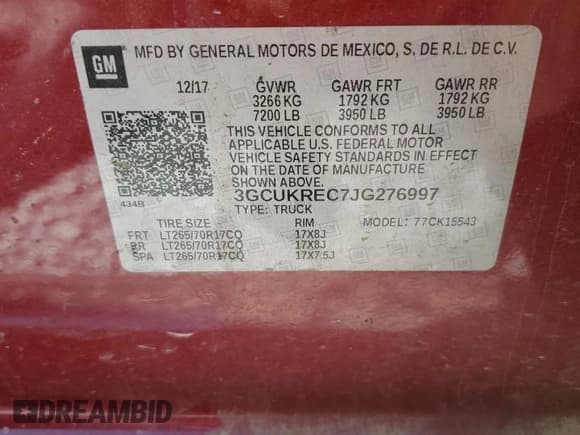 ✅ 2018 Chevrolet Silverado 1500 LT • VIN: 3GCUKREC7JG276997 • Лот: 68504985. Опубликован ранее на Copart с пробегом Не указан. Бесплатный доступ к архиву аукционных продаж из США и подробный отчёт об истории автомобиля на DreamBid. Изображение 12.