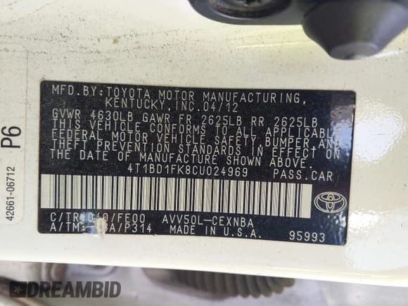 ✅ 2012 Toyota Camry LE • VIN: 4T1BD1FK8CU024969 • Lot: 43322133. Listed on IAAI with 181,401 mi. Free auction sales archive from the USA and detailed vehicle history report at DreamBid. Image 9.