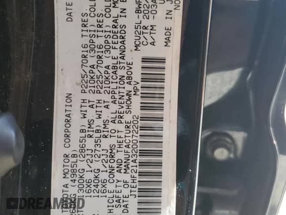 2002 Toyota Highlander z VIN JTEHF21A320072202, wystawiony jako Copart lot #71246865 z przebiegiem 233 287 mil mil oraz Szkoda całkowita • Salvage title. Historia ofert i sprzedaży dostępna na DreamBid. Obrazek 13.