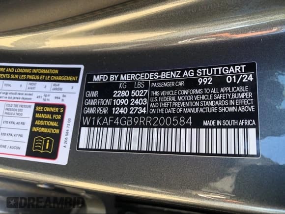 ✅ 2024 Mercedes-Benz C 300 • VIN: W1KAF4GB9RR200584 • Lot: 43083167. Wystawiony na IAAI z przebiegiem 5 955 mil. Bezpłatny archiwum sprzedaży aukcyjnych z USA i szczegółowy raport historii pojazdu na DreamBid. Zdjęcie 9.