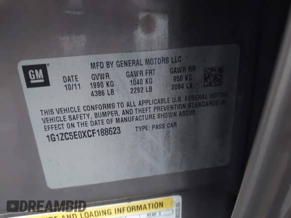 2012 Chevrolet Malibu 1LT with VIN 1G1ZC5E0XCF188623, listed as a IAAI auction lot 43551982 with 164,568 mi miles and . Bid and sale history available at DreamBid. Image 9.