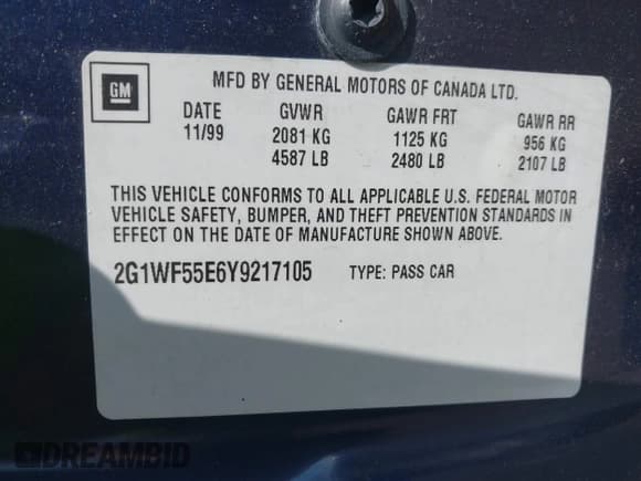 ✅ 2000 Chevrolet Impala • VIN: 2G1WF55E6Y9217105 • Lot: 42683032. Wystawiony na IAAI z przebiegiem Nie podano. Bezpłatny archiwum sprzedaży aukcyjnych z USA i szczegółowy raport historii pojazdu na DreamBid. Zdjęcie 9.