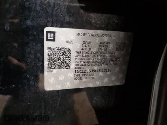 2020 Chevrolet Impala LT z VIN 1G11Z5S35LU112118, wystawiony jako Copart lot #84552995 z przebiegiem 94 695 mil mil oraz Szkoda całkowita • Salvage title. Historia ofert i sprzedaży dostępna na DreamBid. Obrazek 12.