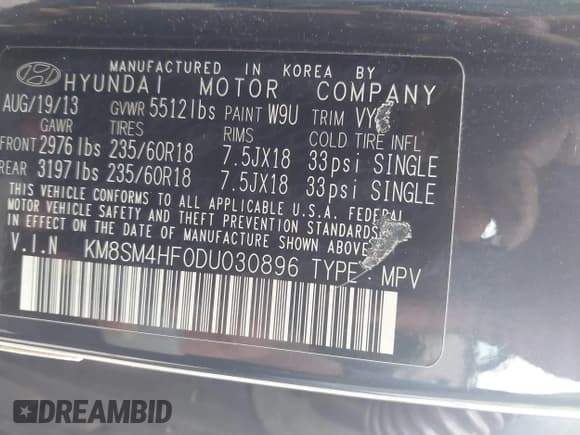 ✅ 2013 Hyundai Santa Fe GLS • VIN: KM8SM4HF0DU030896 • Лот: 43762452. Опубликован ранее на IAAI с пробегом 140 899 миль. Бесплатный доступ к архиву аукционных продаж из США и подробный отчёт об истории автомобиля на DreamBid. Изображение 9.