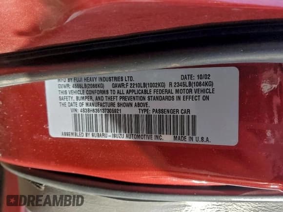 ✅ 2003 Subaru Legacy L • VIN: 4S3BH635137305921 • Lot: 95961385. Listed on Copart with 157,433 mi. Free auction sales archive from the USA and detailed vehicle history report at DreamBid. Image 12.