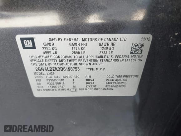 ✅ 2013 Chevrolet Equinox LT • VIN: 2GNALDEK3D6198753 • Лот: 43416865. Опубликован ранее на IAAI с пробегом 113 630 миль. Бесплатный доступ к архиву аукционных продаж из США и подробный отчёт об истории автомобиля на DreamBid. Изображение 9.