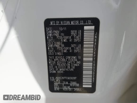 ✅ 2012 Nissan Quest S • VIN: JN8AE2KP7C9030287 • Lot: 41419416. Listed on IAAI with 140,445 mi. Free auction sales archive from the USA and detailed vehicle history report at DreamBid. Image 9.