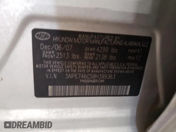 ✅ 2008 Hyundai Sonata GLS • VIN: 5NPET46C58H399363 • Лот: 64322334. Опубликован ранее на Copart с пробегом 219 699 миль. Бесплатный доступ к архиву аукционных продаж из США и подробный отчёт об истории автомобиля на DreamBid. Изображение 12.