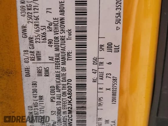 ✅ 2018 Ford Transit • VIN: 1FTBW2CM2JKA80070 • Лот: 59911535. Опубликован ранее на Copart с пробегом 231 960 миль. Бесплатный доступ к архиву аукционных продаж из США и подробный отчёт об истории автомобиля на DreamBid. Изображение 14.