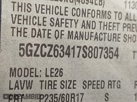 ✅ 2007 Saturn VUE V6 • VIN: 5GZCZ63417S807354 • Lot: 42551877. Listed on IAAI with 179,907 mi. Free auction sales archive from the USA and detailed vehicle history report at DreamBid. Image 9.