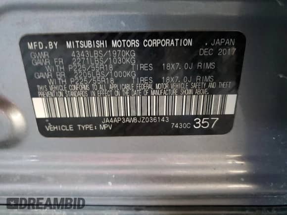 2018 Mitsubishi Outlander SE with VIN JA4AP3AW8JZ036143, listed as a Copart auction lot 84583595 with 162,199 mi miles and Salvage title. Bid and sale history available at DreamBid. Image 12.