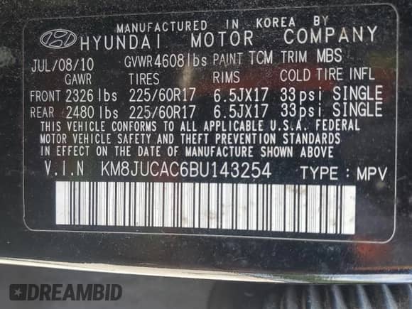 ✅ 2011 Hyundai Tucson Limited • VIN: KM8JUCAC6BU143254 • Lot: 71826225. Listed on Copart with 108,825 mi miles. Access the free auction sales archive from the USA and view a detailed vehicle history report at DreamBid. Image 13.