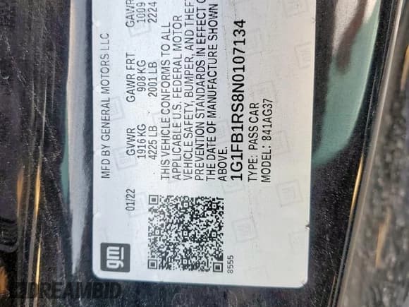 ✅ 2022 Chevrolet Camaro 1LT • VIN: 1G1FB1RS8N0107134 • Lot: 59987875. Wystawiony na Copart z przebiegiem 47 632 mil. Bezpłatny archiwum sprzedaży aukcyjnych z USA i szczegółowy raport historii pojazdu na DreamBid. Zdjęcie 12.