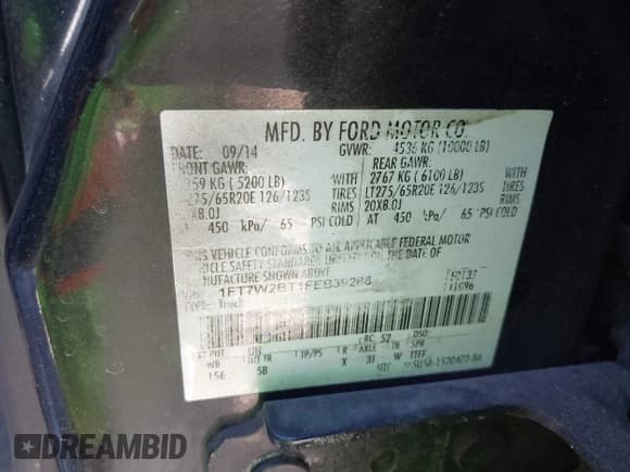 ✅ 2015 Ford F-250 Lariat • VIN: 1FT7W2BT1FEB39288 • Lot: 43499317. Listed on IAAI with 165,109 mi. Free auction sales archive from the USA and detailed vehicle history report at DreamBid. Image 9.