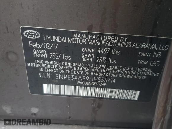 ✅ 2017 Hyundai Sonata Sport • VIN: 5NPE34AF9HH555714 • Lot: 70071212. Listed on Copart with 26,481 mi. Free auction sales archive from the USA and detailed vehicle history report at DreamBid. Image 12.