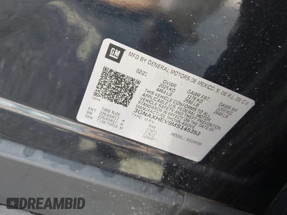 ✅ 2021 Chevrolet Equinox LS • VIN: 3GNAXHEV9MS145353 • Lot: 42986439. Listed on IAAI with Not provided. Free auction sales archive from the USA and detailed vehicle history report at DreamBid. Image 9.