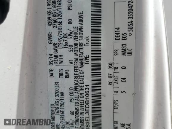 ✅ 2014 Ford Econoline Cargo Commercial • VIN: 1FTSS3EL3EDB10631 • Lot: 61995555. Listed on Copart with 253,098 mi. Free auction sales archive from the USA and detailed vehicle history report at DreamBid. Image 13.