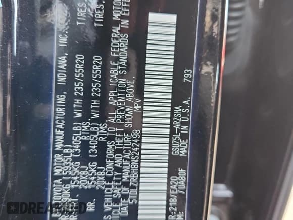 ✅ 2022 Toyota Highlander XSE • VIN: 5TDLZRBH8NS242498 • Lot: 91269875. Listed on Copart with 23,470 mi. Free auction sales archive from the USA and detailed vehicle history report at DreamBid. Image 14.