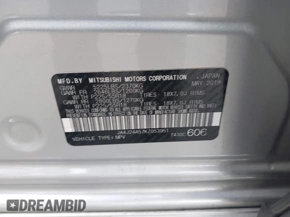 ✅ 2019 Mitsubishi Outlander SEL • VIN: JA4J24A57KZ053951 • Lot: 43640861. Listed on IAAI with 99,702 mi. Free auction sales archive from the USA and detailed vehicle history report at DreamBid. Image 9.