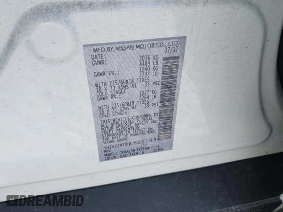 ✅ 2017 Nissan Rogue SL • VIN: 5N1AT2MT0HC868193 • Lot: 40285680. Listed on IAAI with 48,922 mi. Free auction sales archive from the USA and detailed vehicle history report at DreamBid. Image 9.