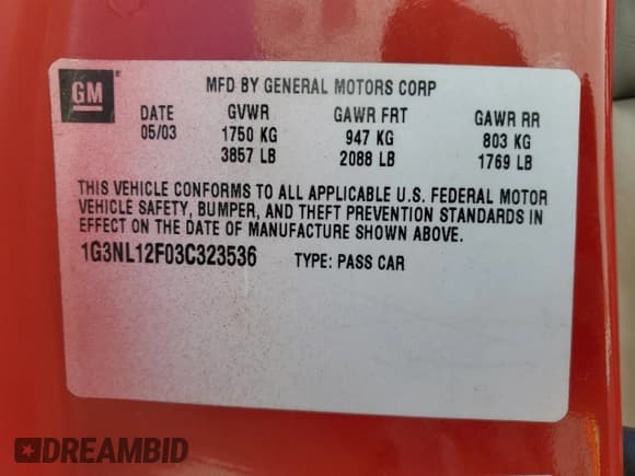 ✅ 2003 Oldsmobile Alero GL1 • VIN: 1G3NL12F03C323536 • Lot: 74764234. Wystawiony na Copart z przebiegiem 221 947 mil. Bezpłatny archiwum sprzedaży aukcyjnych z USA i szczegółowy raport historii pojazdu na DreamBid. Zdjęcie 13.
