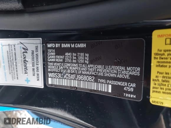 ✅ 2015 BMW M4 • VIN: WBS3U9C5XFJ968082 • Lot: 41513593. Listed on IAAI with 57,715 mi. Free auction sales archive from the USA and detailed vehicle history report at DreamBid. Image 9.