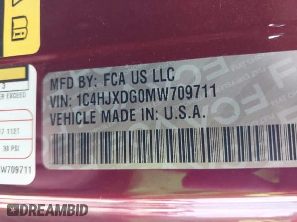 ✅ 2021 Jeep Wrangler Unlimited Sport S • VIN: 1C4HJXDG0MW709711 • Lot: 42394165. Listed on IAAI with 52,916 mi. Free auction sales archive from the USA and detailed vehicle history report at DreamBid. Image 9.