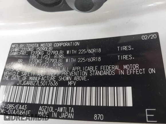 ✅ 2020 Lexus NX 300 • VIN: JTJGARBZ7L5017636 • Lot: 42167762. Listed on IAAI with 62,529 mi. Free auction sales archive from the USA and detailed vehicle history report at DreamBid. Image 9.