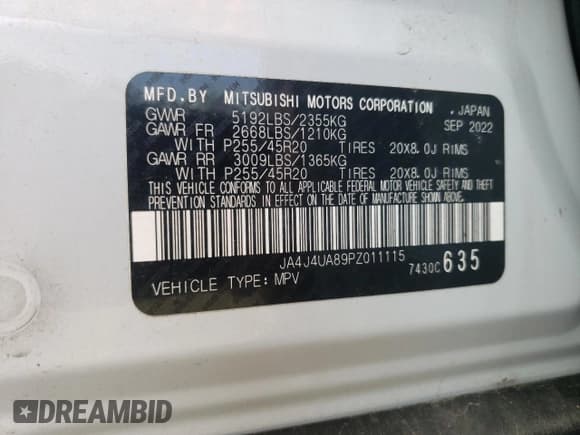 ✅ 2023 Mitsubishi Outlander SE • VIN: JA4J4UA89PZ011115 • Lot: 86729665. Listed on Copart with 68,732 mi. Free auction sales archive from the USA and detailed vehicle history report at DreamBid. Image 13.