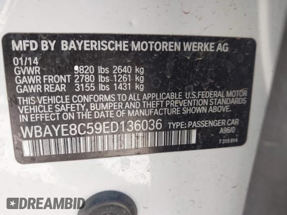 ✅ 2014 BMW 7 Series ALPINA B7 • VIN: WBAYE8C59ED136036 • Lot: 43594674. Wystawiony na IAAI z przebiegiem 150 252 mil. Bezpłatny archiwum sprzedaży aukcyjnych z USA i szczegółowy raport historii pojazdu na DreamBid. Zdjęcie 9.