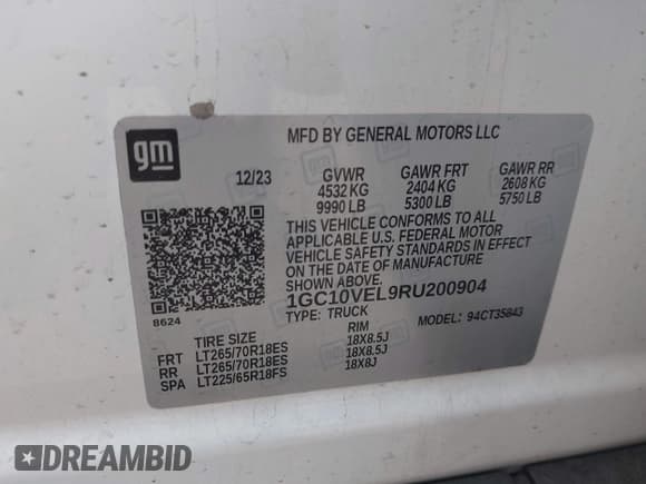 ✅ 2024 Chevrolet Silverado EV Work Truck • VIN: 1GC10VEL9RU200904 • Лот: 41875208. Опубликован ранее на IAAI с пробегом 10 823 миль. Бесплатный доступ к архиву аукционных продаж из США и подробный отчёт об истории автомобиля на DreamBid. Изображение 9.