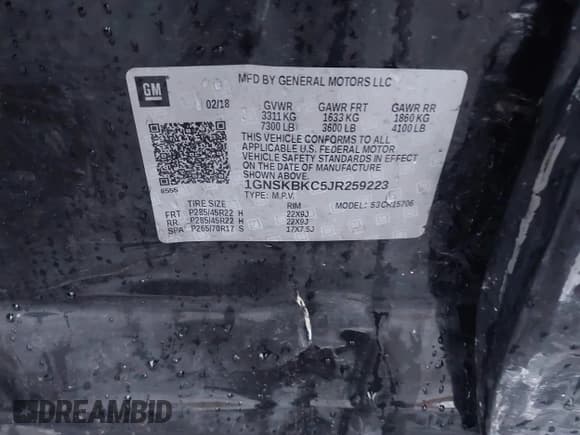 ✅ 2018 Chevrolet Tahoe LT • VIN: 1GNSKBKC5JR259223 • Lot: 40842006. Listed on IAAI with 185,943 mi. Free auction sales archive from the USA and detailed vehicle history report at DreamBid. Image 9.