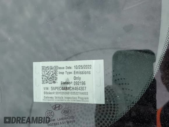 ✅ 2012 Hyundai Sonata Limited • VIN: 5NPEC4AB4CH464307 • Lot: 65181194. Listed on Copart with Not provided. Free auction sales archive from the USA and detailed vehicle history report at DreamBid. Image 12.