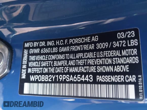 ✅ 2023 Porsche Taycan 4S • VIN: WP0BB2Y19PSA65443 • Лот: 42105240. Опубликован ранее на IAAI с пробегом 265 миль. Бесплатный доступ к архиву аукционных продаж из США и подробный отчёт об истории автомобиля на DreamBid. Изображение 9.