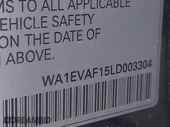 ✅ 2020 Audi Q8 Premium Plus • VIN: WA1EVAF15LD003304 • Lot: 43583226. Listed on IAAI with 61,972 mi. Free auction sales archive from the USA and detailed vehicle history report at DreamBid. Image 9.