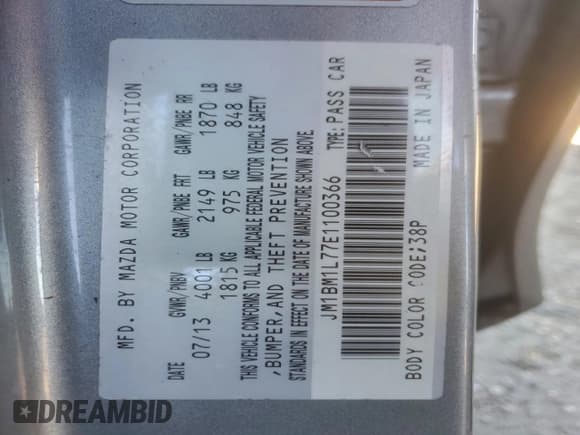 ✅ 2014 Mazda 3 i Touring • VIN: JM1BM1L77E1100366 • Lot: 94341145. Listed on Copart with 158,873 mi. Free auction sales archive from the USA and detailed vehicle history report at DreamBid. Image 12.