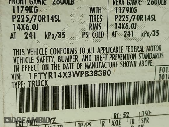 ✅ 1998 Ford Ranger XL • VIN: 1FTYR14X3WPB38380 • Лот: 42517759. Опубликован ранее на IAAI с пробегом 167 720 миль. Бесплатный доступ к архиву аукционных продаж из США и подробный отчёт об истории автомобиля на DreamBid. Изображение 9.