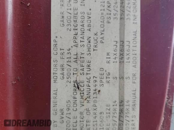 1993 Chevrolet S-10 X96 с VIN 1GCCS14RXP8134497, выставлен на аукционе Copart как лот 80912514 с пробегом 167 287 миль миль и Списание • Salvage title. История ставок и продаж доступна на DreamBid. Изображение 12.